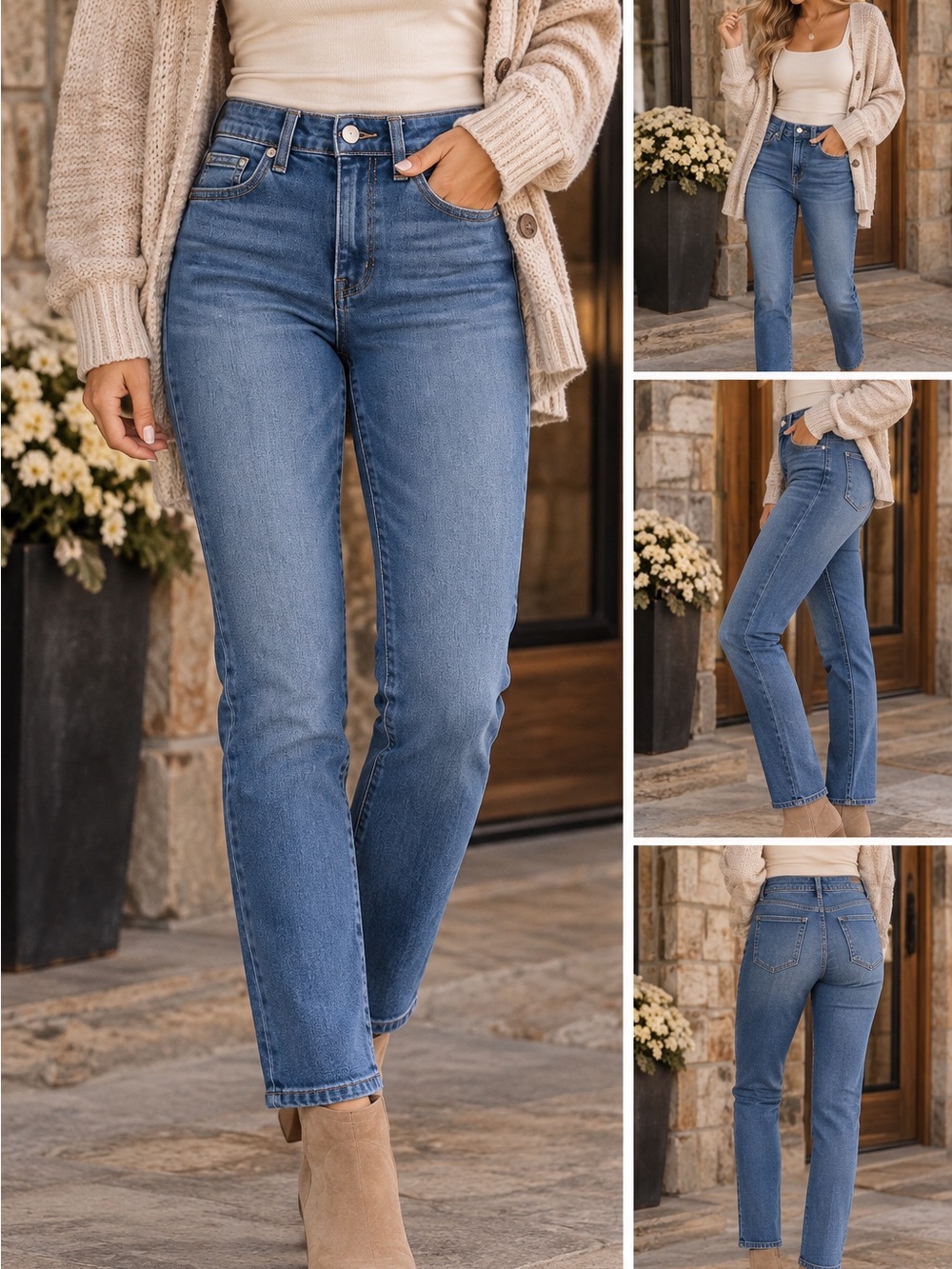 Good American Midwash Straight Leg Jeans